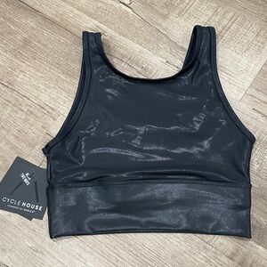 NEW Cycle House Marika Black Metallic Reversible 2-in-1 Sports Bra Crop Top‎
